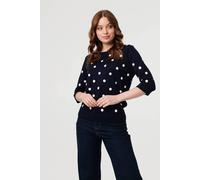 Izabel London Women's Polka Dot Print 3/4 Sleeve Slim Jumper in Navy | Size: 8 Izabel London Navy 8
