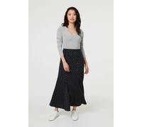Izabel London Polka Dot Print High Waist Maxi Skirt In Blue Blue 18