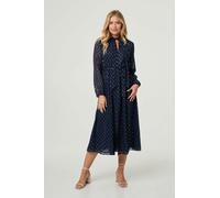 Izabel London Women's Polka Dot Print Long Sleeve Midi Dress in Navy | Size: 18