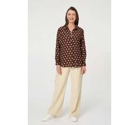 Izabel London Women's Polka Dot Print Long Sleeve Shirt in Brown | Size: 8 Izabel London Brown 8