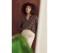 Izabel London Polka Dot Print Long Sleeve Shirt In Brown Brown
