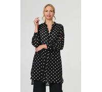 Izabel London Polka Dot Print Long Sleeve Tunic Shirt - 14 - Black