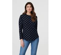 Izabel London Polka Dot Print Relaxed Long Sleeve Top - 14 - Navy
