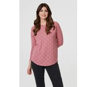 Izabel London Polka Dot Print Relaxed Long Sleeve Top - 14 - Pink