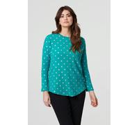 Izabel London Polka Dot Print Relaxed Long Sleeve Top In Green Green 18
