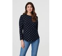 Izabel London Polka Dot Print Relaxed Long Sleeve Top - 18 - Navy