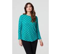 Izabel London Polka Dot Print Relaxed Long Sleeve Top - 10 - Green
