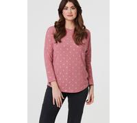 Izabel London Polka Dot Print Relaxed Long Sleeve Top In Pink Pink