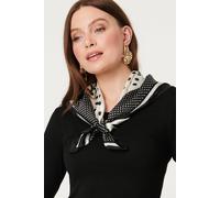 Izabel London Polka Dot Print Satin Texture Scarf In Black Black One Size