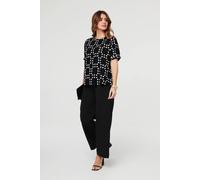 Izabel London Polka Dot Print Short Sleeve Blouse In Black Black