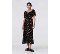 Izabel London Polka Dot Puff Sleeve Midi Dress In Black Black 14