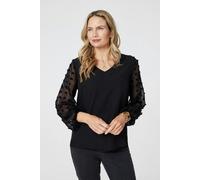 Izabel London Polka Dot Semi Sheer V-Neck Blouse - Black - 18