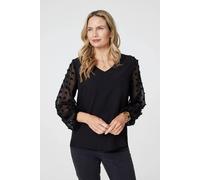 Izabel London Polka Dot Semi Sheer V-Neck Blouse In Black Black 10