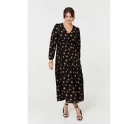 Izabel London Polka Dot Tie Empire Waist Maxi Dress - Black - 8
