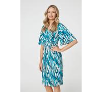 Printed 1/2 Angel Sleeve Faux Wrap Dress Izabel London Green 18