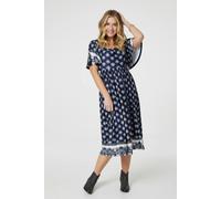 Izabel London Printed 1/2 Batwing Sleeve Midi Dress - Navy - 16