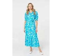 Izabel London Printed 1/2 Puff Sleeve Tie Waist Maxi Dress - Blue - 10