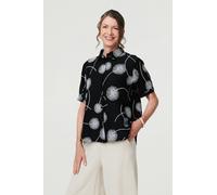 Izabel London Printed 1/2 Sleeve Button-Up Shirt - 18 - Black