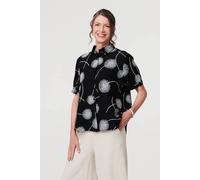 Izabel London Printed 1/2 Sleeve Button-Up Shirt In Black Black 10