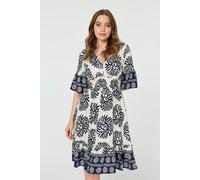 Izabel London Printed 1/2 Sleeve Knee Length Dress - 10 - Blue