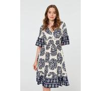 Izabel London Printed 1/2 Sleeve Knee Length Dress In Blue Blue 12