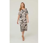 Izabel London Printed 1/2 Sleeve Midi Shift Dress - 8 - Ivory
