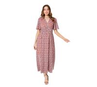 Izabel London Printed 1/2 Sleeve Ruched Midi Dress for Women UK with a v-Neck and an a-line Shape.