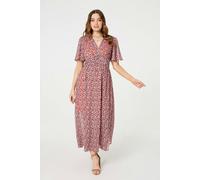 Printed 1/2 Sleeve Ruched Midi Dress Izabel London Orange 14