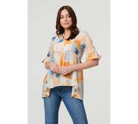 Izabel London Printed 1/2 Sleeve Ruched Relaxed Blouse - 16 - Blue