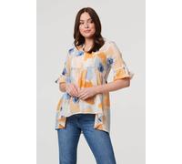 Izabel London Printed 1/2 Sleeve Ruched Relaxed Blouse - 14 - Blue