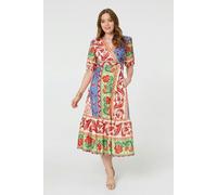 Izabel London Printed 1/2 Sleeve V-Neck Midi Dress - 16