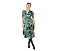 Izabel London Printed 1/2 Sleeve Wrap Waist Midi Dress for Women UK with Front Pleats and a v-Neck. Green