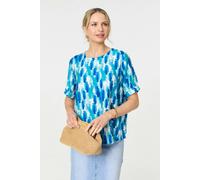 Izabel London Printed 1/2 Turn-Up Sleeve Blouse In Blue Blue 10
