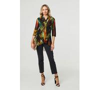 Izabel London Women's Printed 3/4 Sleeve Asymmetric Blouse in Red | Size: 8 Izabel London Red 8