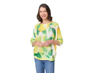 Izabel London Printed 3/4 Sleeve Knit Texture Top for Women UK with Batwing Sleeves and a Relaxed fit.