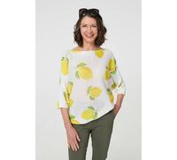 Izabel London Printed 3/4 Sleeve Knit Texture Top for Women UK with Batwing Sleeves and a Relaxed fit. Yellow