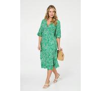 Izabel London Printed 3/4 Sleeve Layered Midi Dress - 8 - Green