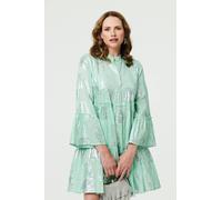 Izabel London Printed 3/4 Sleeve Tiered Short Dress - Light Green - L/XL