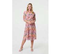 Izabel London Printed 3/4 Sleeve Wrap Midi Dress - Pink - 18