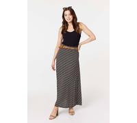 Izabel London Printed A-Line Belt Maxi Skirt In Black Black 8