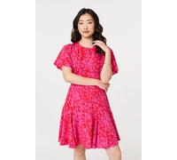 Izabel London Printed Angel Sleeve Knee Length Dress In Red Red 18