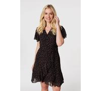 Izabel London Printed Angel Sleeve Wrap Dress In Black Black 10
