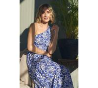 Izabel London Printed Asymmetric Midi Sun Dress In Blue Blue 16