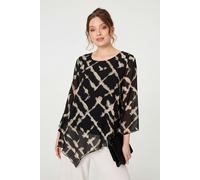 Izabel London Printed Asymmetric Semi Sheer Tunic Top - 12 - Black