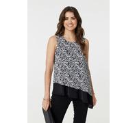 Izabel London Women's Printed Asymmetric Sleeveless Tunic Top in Black | Size: 16 Izabel London Black 16