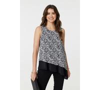 Izabel London Printed Asymmetric Sleeveless Tunic Top - Black - 8