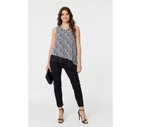 Izabel London Printed Asymmetric Sleeveless Tunic Top - Black - 10