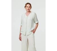 Izabel London Women's Printed Button Front Curve Hem Blouse in Green | Size: 14 Izabel London Green 14