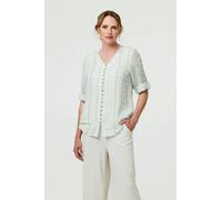 Izabel London Women's Printed Button Front Curve Hem Blouse in Green | Size: 14 Izabel London Green 14