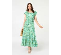 Izabel London Women's Printed Cap Sleeve Lace Tier Maxi Dress in Green | Size: 16